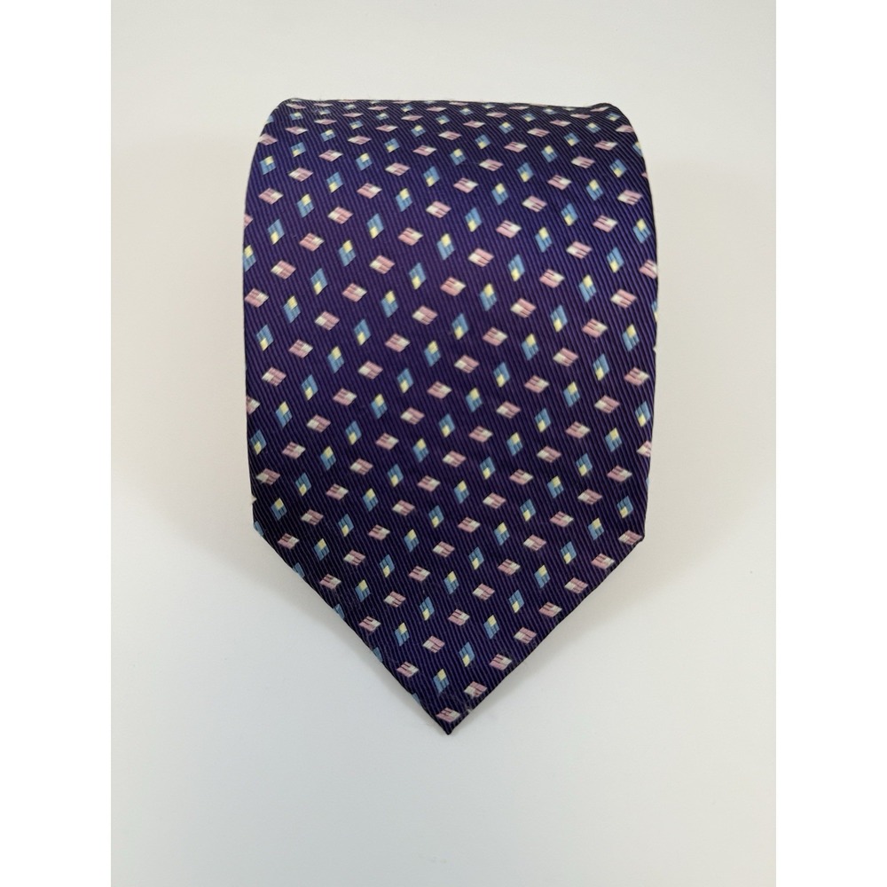 Daniel De Fasson Hand Made Silk Tie 59" Purple Pink Blue Design